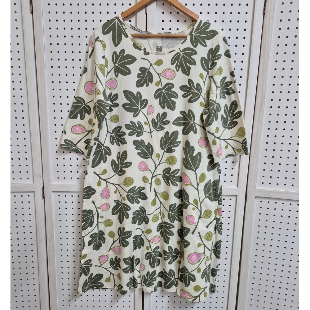 Winter Water Factory Helsinki Fig Leaf Organic Cotton Pocket Shirt Dress Large